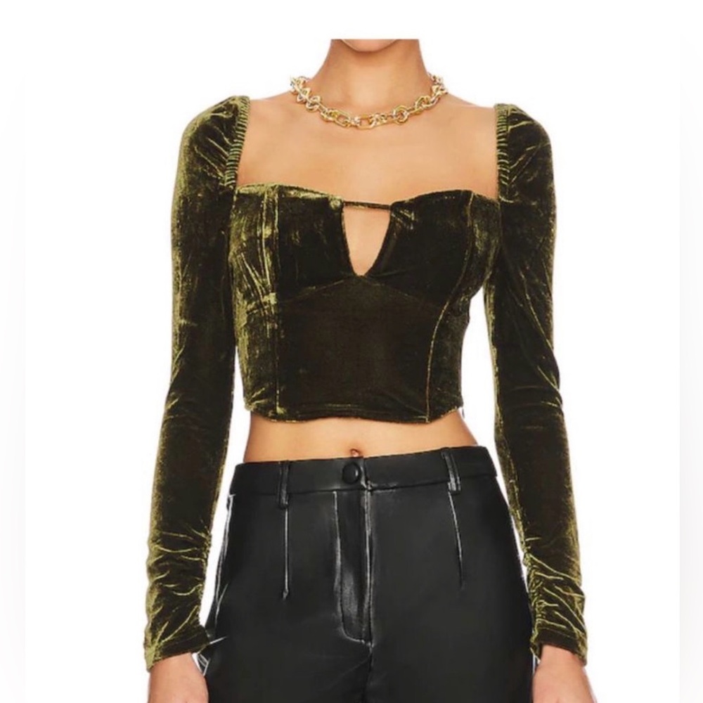 NWT Hansen & Gretel Meredith Cropped Velvet Top in Sage size M